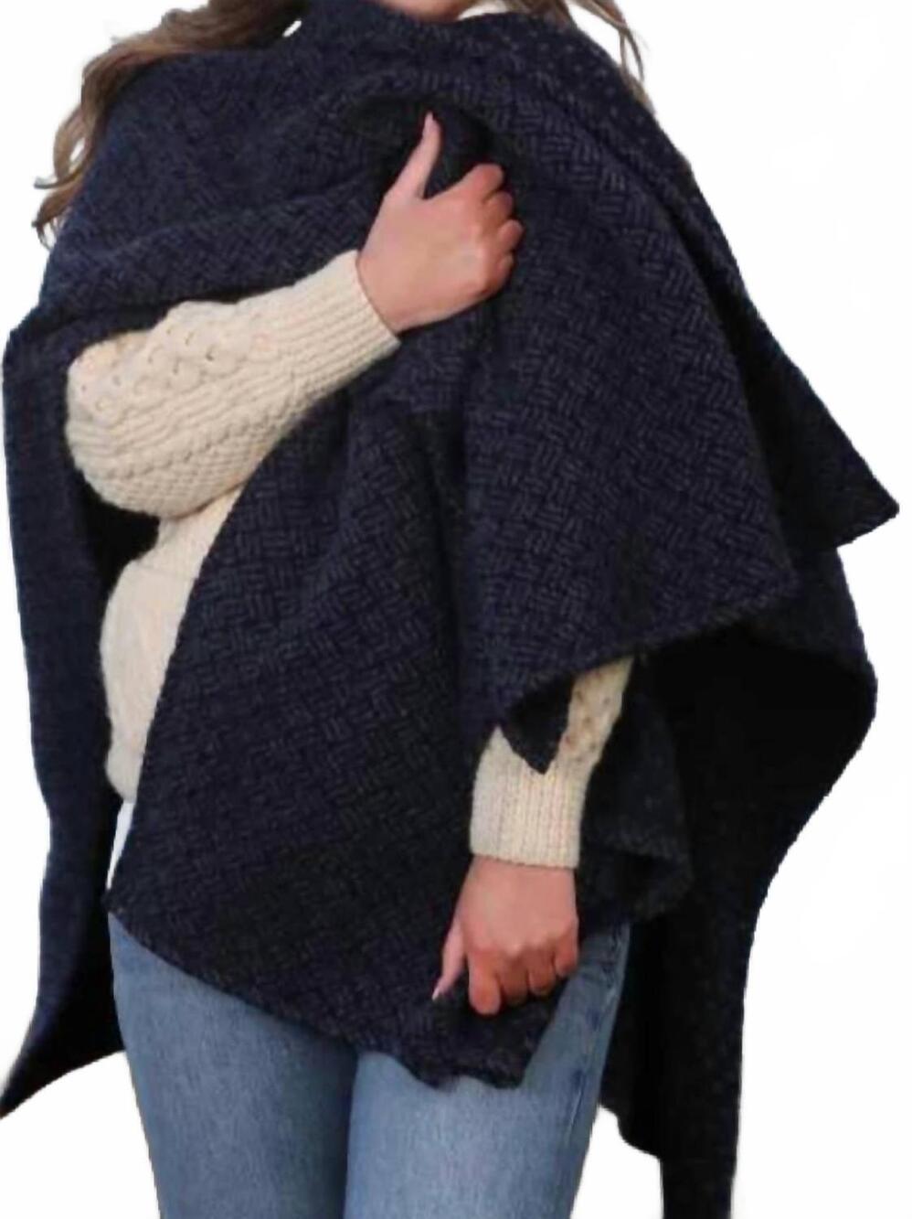 NEW BRANIGAN WEAVERS ruana tara cape in navy/indigo